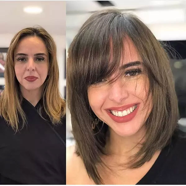 long bob with side swept bangs