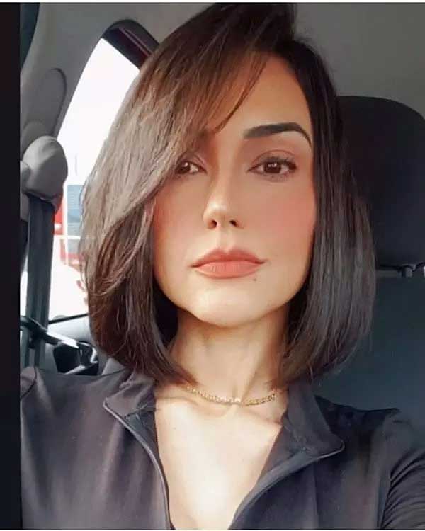 long bob with side swept bangs