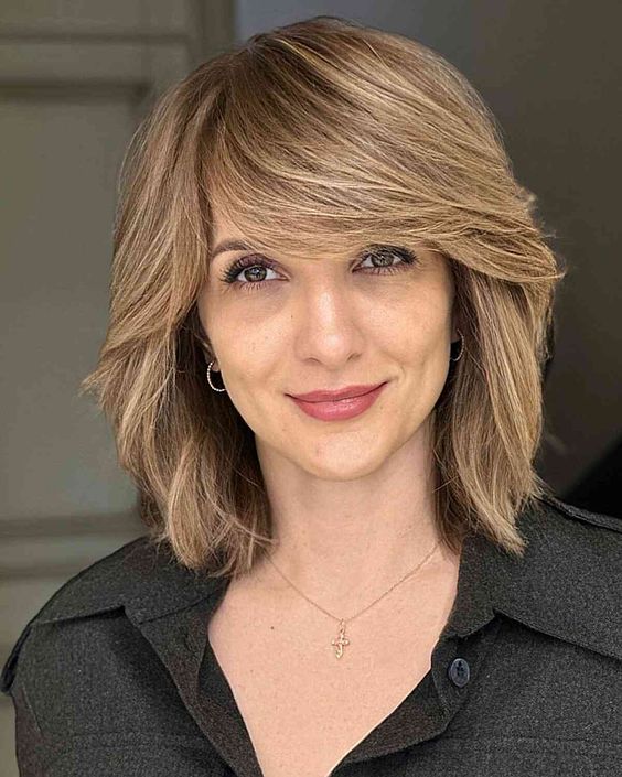 long bob with side swept bangs