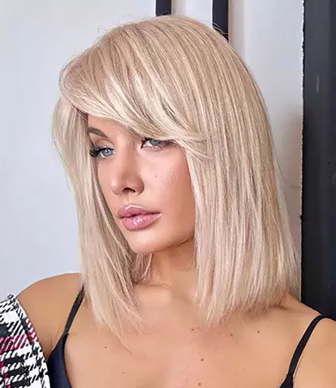 long bob with side swept bangs