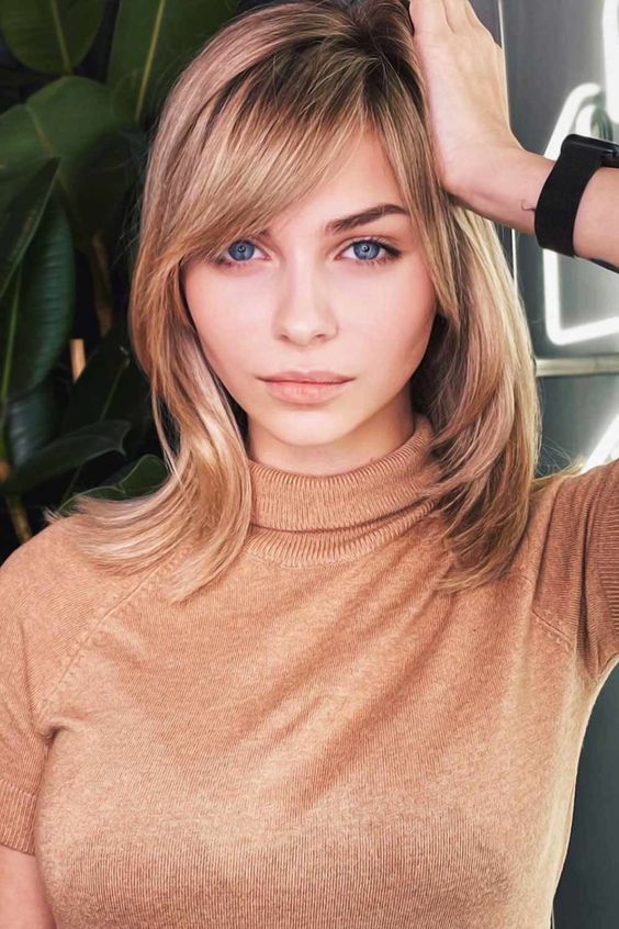 long bob with side swept bangs