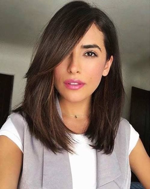 long bob with side swept bangs