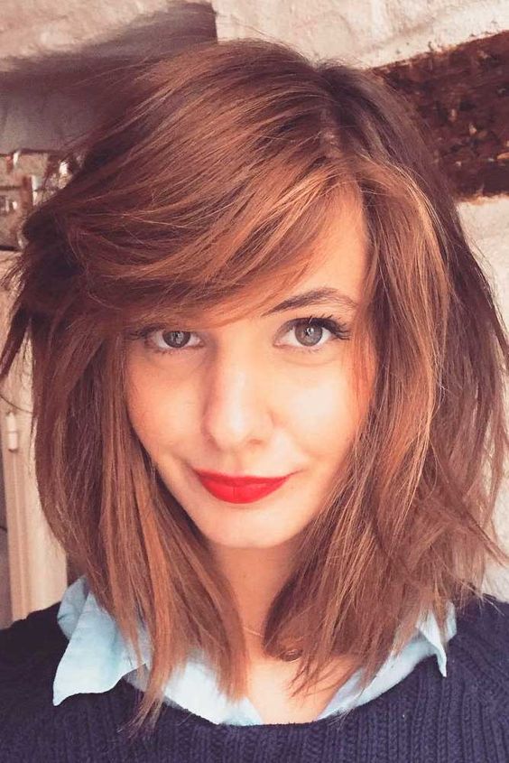 long bob with side swept bangs