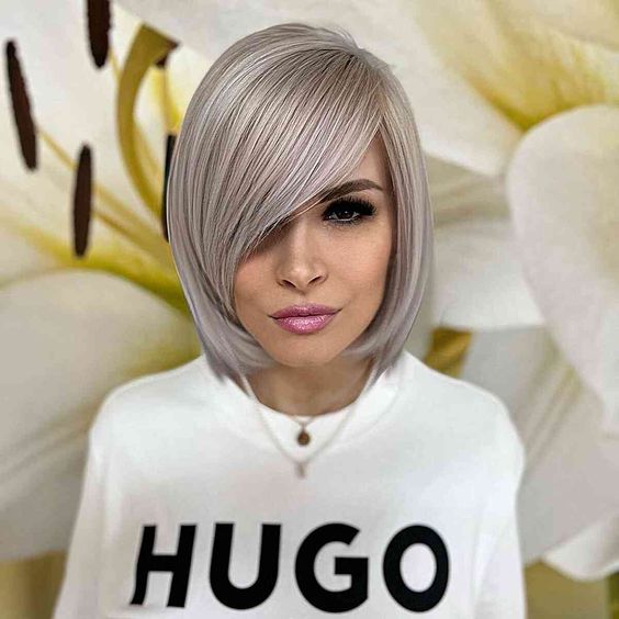 long bob with side swept bangs