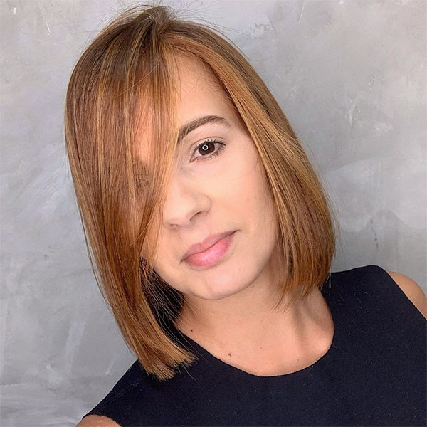 long bob with side swept bangs