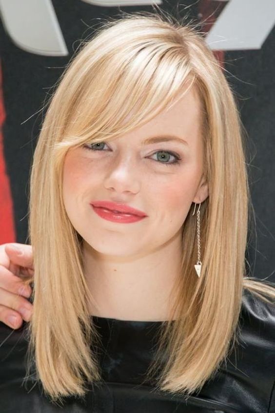 long bob with side swept bangs