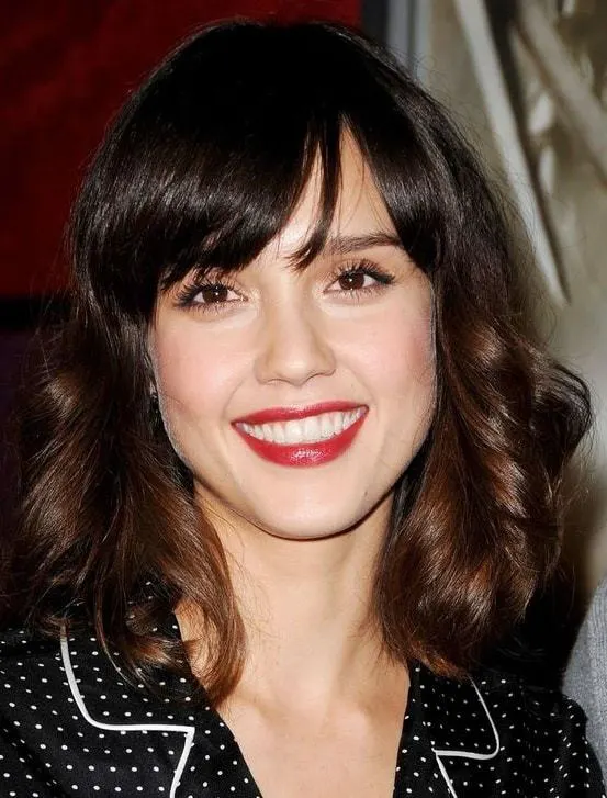 long bob with side swept bangs