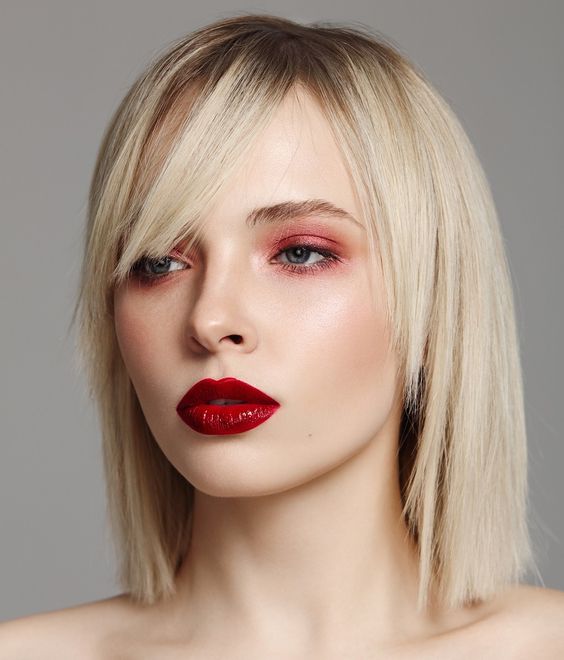 long bob with side swept bangs