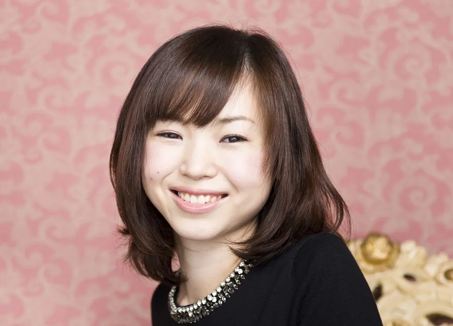 long bob with side swept bangs