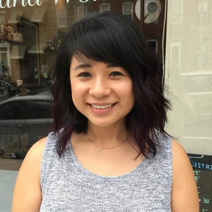 long bob with side swept bangs