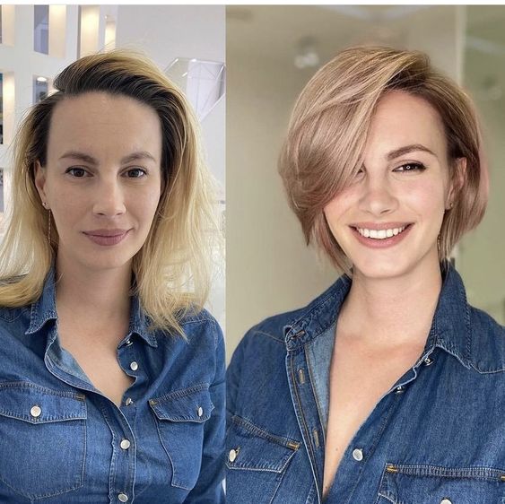 hair transformations, long hair to short hair, before and after,