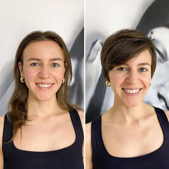 hair transformations, long hair to short hair, before and after,