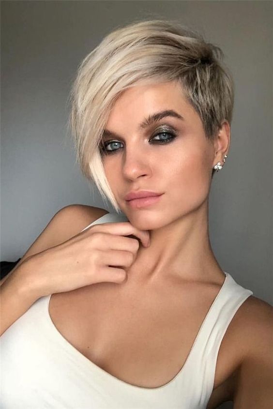 pixie cut with long bangs pinterest