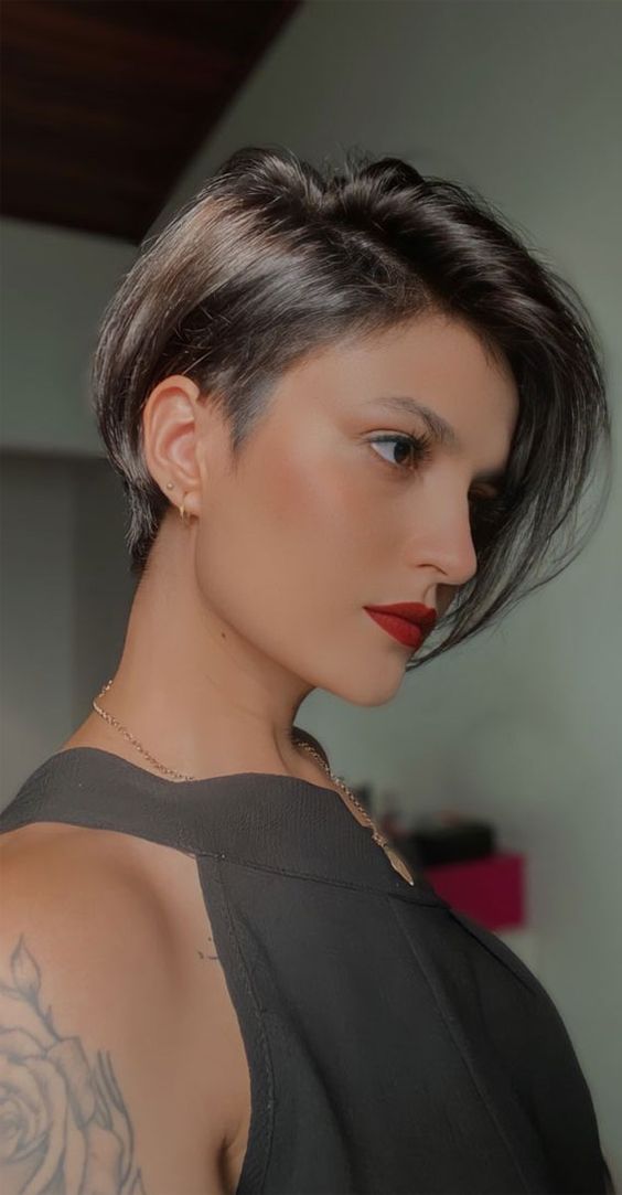 pixie cut with long bangs pinterest