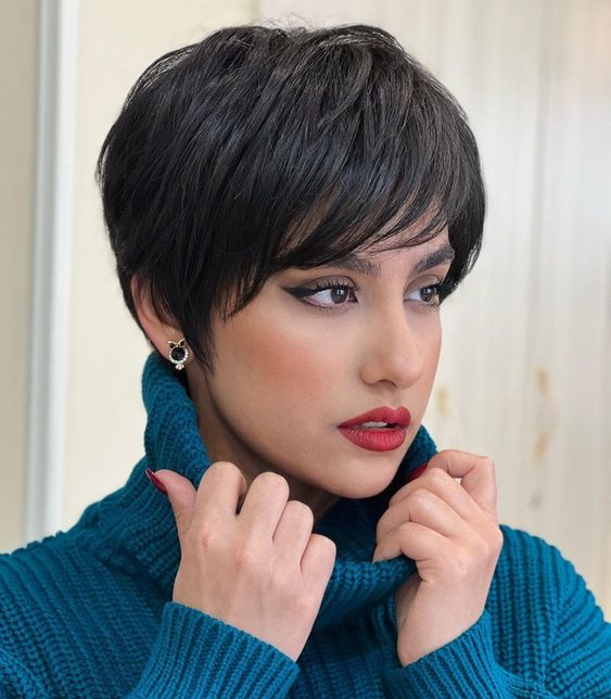 pixie cut with long bangs pinterest
