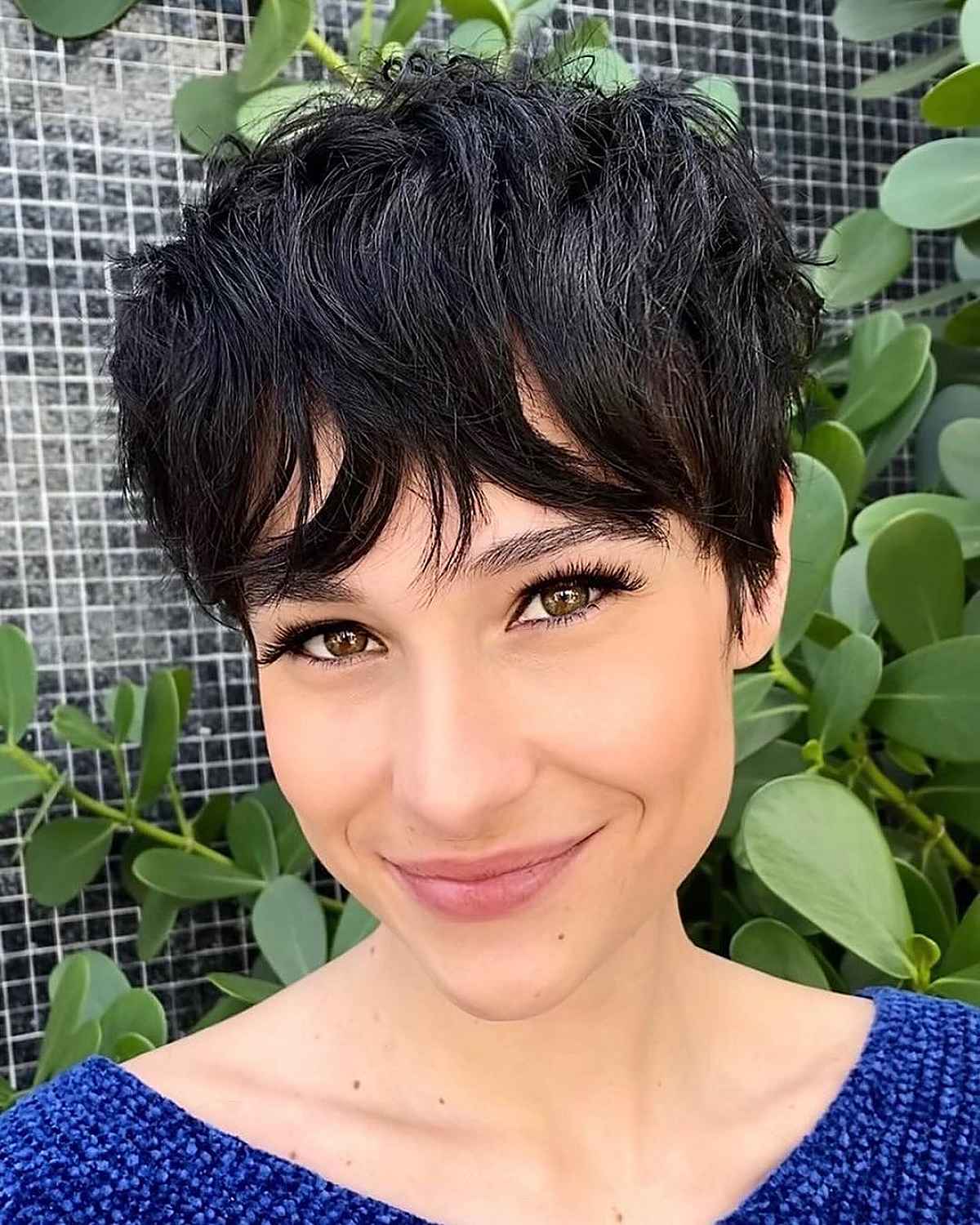 pixie cut with long bangs pinterest