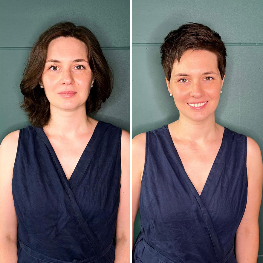 hair transformations long, medium, short to pixie