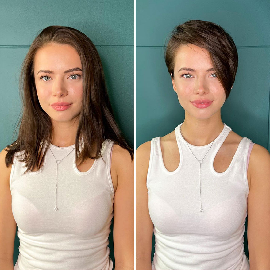 hair transformations long, medium, short to pixie
